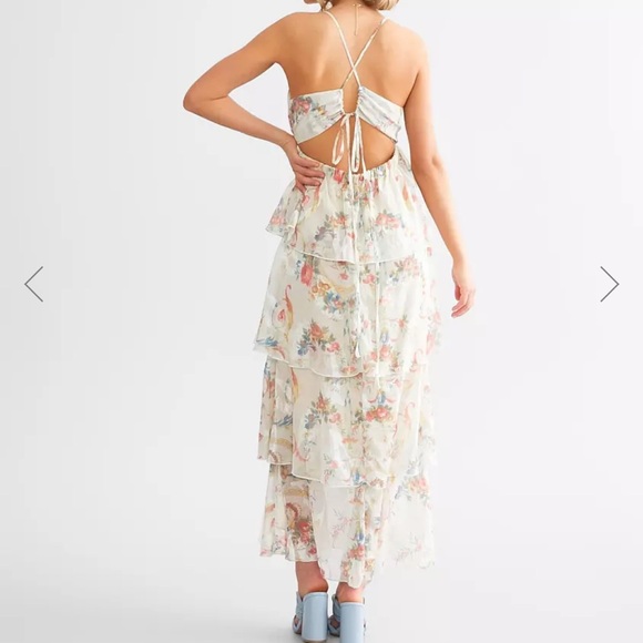 Franco floral jacquard chiffon tiered midi size large cream NWOT dress - Picture 3 of 14